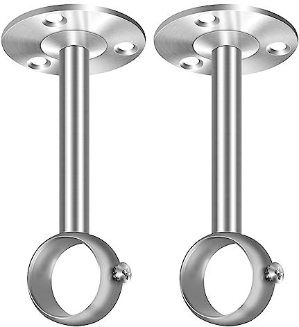 Ceiling Curtain Pole Brackets, 32mm 1 1/4 Inch Curtain Pole Holder Silver Heavy Duty Metal Curtain Rail Bracket Wardrobe Closet Rod Supports Hanger for Window Shower Drapery, 2 Pack