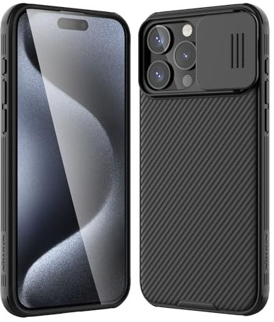 Nillkin iPhone 15 Pro Hülle mit Kameraschutz (6,1 Zoll), CamShield Pro iPhone 15 Pro Handyhülle mit Schiebe Kameraabdeckung, TPU+PC Schlanke Stilvolle Case für iPhone 15 Pro 5G, Schwarz