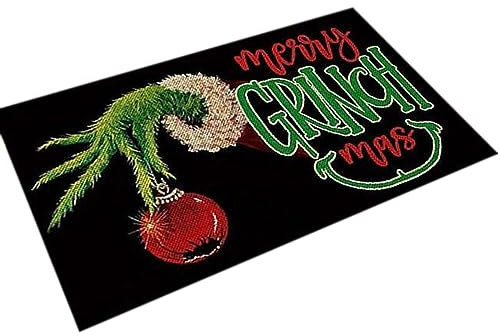Weihnachtsdekoration Fußmatte – Frohe Weihnachten Teppich – Grinchs Outdoor Willkommensmatten – Niedliche Cartoon-Haushalts-Eingangstür Bodenmatte – Moderne lustige rutschfeste Bodenmatte für Küche