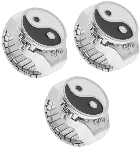 Mikikit 3 STK Disc-Ring-Uhr Runder Fingerring Fingeruhr Dekorativ Vintage-Ringe Für Frauen Metronom Uhr Yin-Yang-Ring Unisex-ringuhr Yin-Yang-schmuck Universal- Metall Fräulein Armbanduhr