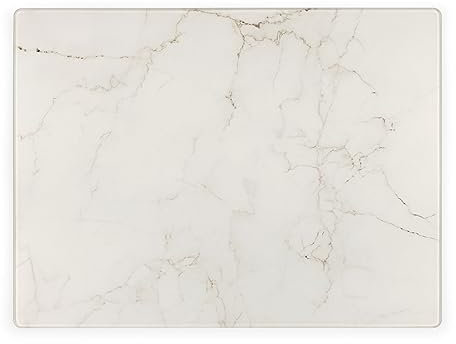 White Marble Effect Chopping Board - Toughened Glass Worktop Saver Non Slip for Cutting - Heat Resistant for Protecting Kitchen Work Surfaces - 40cm x 30cm
