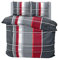 one-home Winter Bettwäsche 200x220 cm kariert gestreift grau rot Flausch Warme Fleece