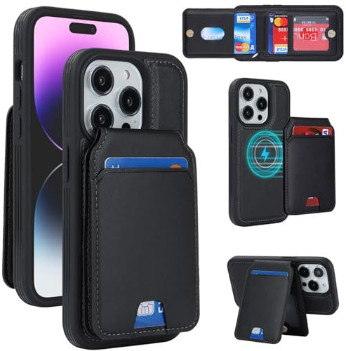 Zouzt for iPhone 14 Pro Detachable 2 in 1 Wallet Case with Card Holder for Magsafe, Magnetic PU Leather Flip Credit Slot Protective Phone Cover Women Men for iPhone 14 Pro 6.1 Inch - Black