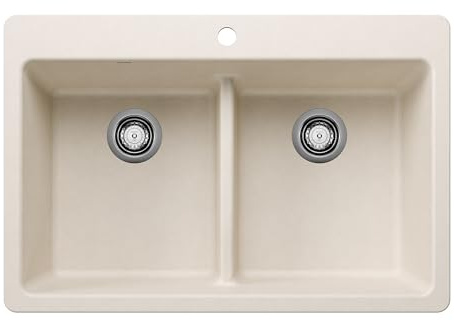 BLANCO Liven SILGRANIT 443209 - Fregadero de cocina de doble tazón 50/50 con división baja, blanco suave
