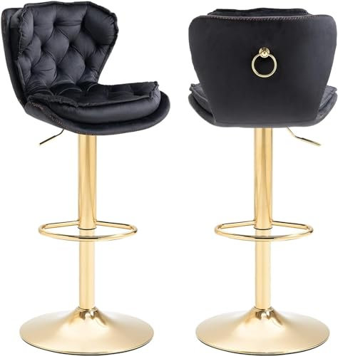 SUPPNEED Barhocker 2er Set, Samt Zähler Höhe verstellbare Barhocker, Swivel Dining Bar Stühle gepolstert Moderne Barhocker für Kücheninsel, Café, Bar, Bar-Theke, Esszimmer(Schwarz)