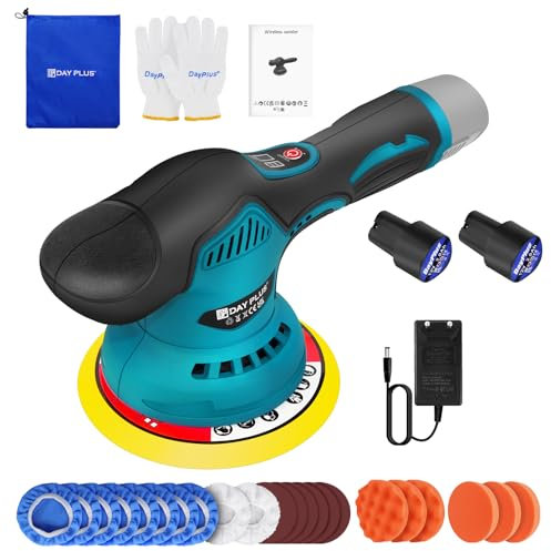 Mini pulidora de 5,8 pulgadas, batería para coche con pantalla LCD, 2800 – 5500 r/min, pulidora orbital de 12 mm, 2 baterías de 2,0 Ah para muebles de coche y metal