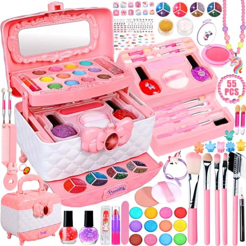 ENCOUN Maquillage Enfant Jouet Filles, Lavable Malette Maquillage Jouet, Coffret Maquillage Enfant, Maquillage Enfant Fille, Valise Maquillage Enfant pour Cadeau de Noël d’Anniversaire pour 4-10+ Ans