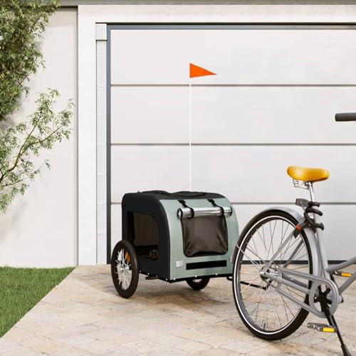 CIADAZ Fahrradanhänger Hunde Schwarz und Grau Oxford-Gewebe und Eisen, Fahrrad Anhänger, Lastenanhänger, Handwagen, Fahrrad-lastenanhänger, Lastenfahrrad 93832
