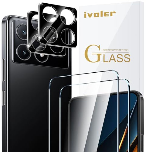 ivoler 2 Piezas Cristal Vidrio Templado Protector de Pantalla para Xiaomi Poco X6 Pro 5G / Poco F6 Pro 5G, con 2 Piezas Protector de Lente de Cámara, 9H Dureza, Antiarañazos, Sin Burbujas