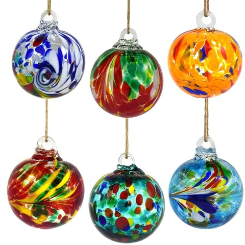 Myanmmm 6 Stück mundgeblasene Glaskugeln 6 cm Glas-Weihnachtskugeln zum Aufhängen, Freundschaftskugeln, Glaskugeln für Zuhause, Fenster, Outdoor, Garten, Terrasse, Dekoration (Mehrfarbig)