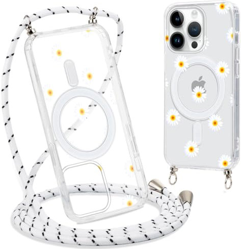 Yoedge Magnetique Coque pour iPhone 11 Pro Max 6,5 con Cordon,Compatible avec MagSafe, Transparent Étui Souple Silicone TPU Antichoc Protection Housse Collier Case Cover avec Aesthetic Motif Floral 7