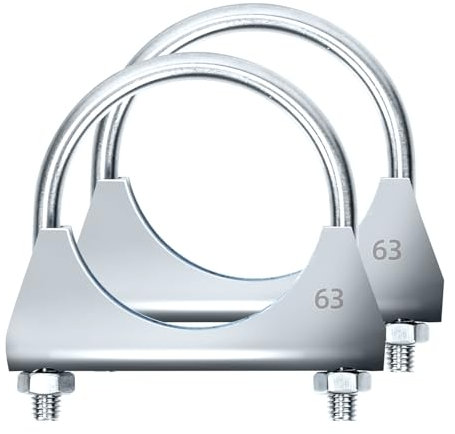 Glarks 2 abrazaderas en U de escape de 63 mm (2 – 1/2 pulgadas), diseño con brida de sillín para tubo de escape