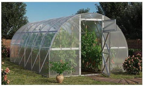 Robustes Gewächshaus Gartenjäger3 | 6x3m | Garten Gewächshaus mit verzinktem Stahlrahmen | Zwei Drehtüren je mit Fenster | UV- und witterungsbeständig, Schneelast bis 180 kg/m² | Polycarbonat 4 mm