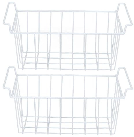 Chest Freezer Baskets, Sturdy Metal Wire Organizer Bin for Refrigerator and Cabinets with Hanging Handles and Wide Applicability, 2Packs (White)