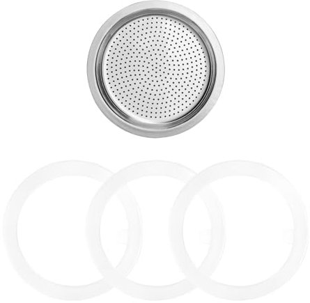 Sivaphe Ersatzdichtung Set für Edelstahl Espressokocher - enthält 3 x Dichtungsring 1 x Ersatzsieb - 6 TASSEN