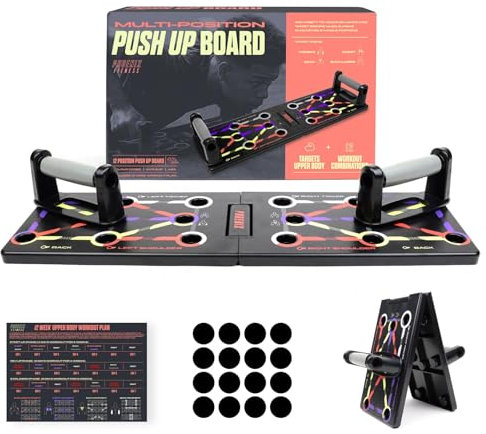 Phoenix Fitness Foldable Push Up Board - 12-in-1 Press Up Board with Handles & Workout Plan - Exercise Stand for Upper Body Workout for Men and Women - Strength Training Equipment for Home Gym