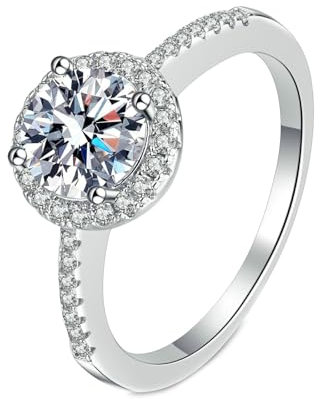 Gualiy Weißgold Ring 585 Damen, 14 Karat Trauringe Verlobungsringe 4-Zinken Halo Ring mit Labor Diamant 0.5ct Ringe Größe 54