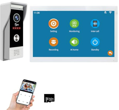 4-Draht 1080P visuelle Türsprechanlage Kamera mit 10-Zoll-Touchscreen visuelle Türsprechanlage, Unterstützung Auto-Aufnahme, IR-Nachtsicht, PIR-Bewegungserkennung, Access Card Unlocking