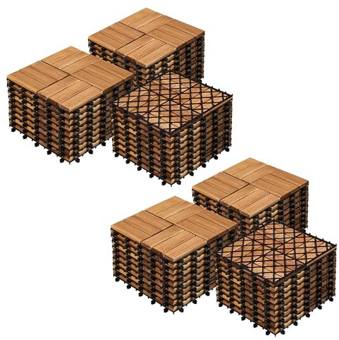 Yaheetech Holzfliesen Akazie 30x30 cm, 54er Set-ca. 5,2 m² Leicht Verlegbar Terrassenfliesen Balkonfliesen Klicksystem, Wetterfest Bodenfliesen Gartenfliesen für Terrasse, Balkon & Garten, Holzfarbe