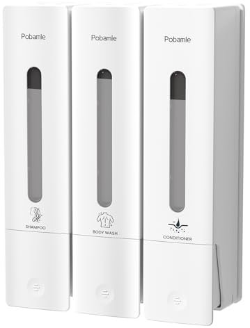 Pobamle shower soap dispenser wall mounted no drill shampoo and conditioner dispenser 3 chamber white