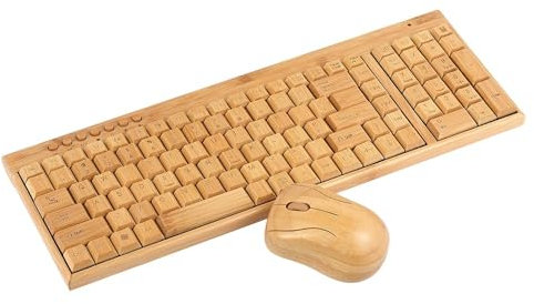 SHUAIGUO 2.4G Wireless Bamboo PC Tastiera e Mouse Combo Computer Tastiera Handcrafted Legno Naturale Plug and Play Giallo