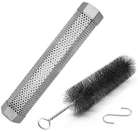 Bamyli 12'' Wood Pellet Smoker Tube, Stainless Steel Cold Smoker with Brush and Hook for Barbecue Accessories