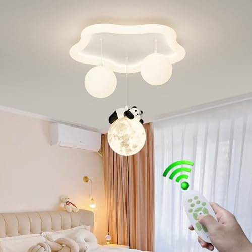 Stesulfr Kinderzimmerlampe Cartoon Panda LED Deckenlampe Weiß Metall Deckenleuchte 3 Kugel Schlafzimmer Kronleuchter Dimmbar Einfache Beleuchtung Garderobe Babyzimmer Küche Schlafzimmerlampe(B Style)