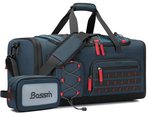Bosstin Turnbeutel für Damen und Herren, 45 l, Reisetasche, Sporttasche, Sporttasche, Wochenender, Übernachtungsrucksack mit Schuhfach, 5blau, Large, Erweiterbare Reisetasche