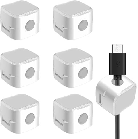 Magnetic Cable Holder,6Pcs Magnetic Cable Clips,Phone Charging Cable Holder Cord Holder Srong Adhesive Desk Cable Tidy,Magnetic Cable Organiser for Home Office Desk,White