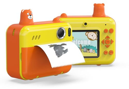 Instant Print Digital Camera, 1080P 8MP Digital Camera with 2.4inch Screen, 1000mAh Battery, Multifunctional Thermal Camera (Yellow)