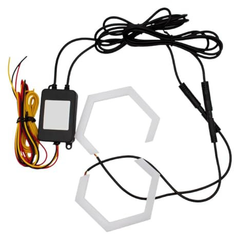 Rtyweth 1 Set 12/24 V RGB Hexagon Eyes Halo-Ringe Nachrüst-Scheinwerfer Auto Motorrad Blinker DRL + Bernstein 69/79/85/89 mm Signal