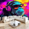 Fototapeten Digitale Kunst Affe Kopfhörer Sonnenbrille 3D Wall Mural Wandtapete Rot Moderne Tapete Wohnzimmer Schlafzimm Wanddeko 400 x 280 cm Wohnzimmer Schlafzimmer Büro Wallpaper Wandgemälde