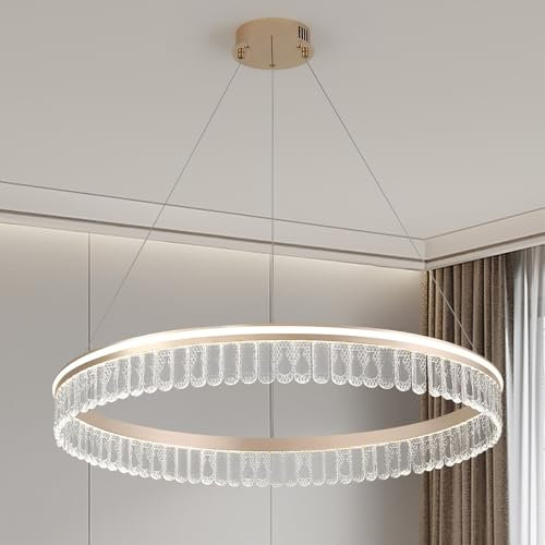 ZenithBeam Modern Led Kristall Pendelleuchte,Runde Hängelampe Esstisch,30W Dimmbare Golden Kronleuchter,Höhenverstellbar Hängelampen FüR Esszimmer Wohnzimmer Schlafzimmer Wohnküche,60Cm