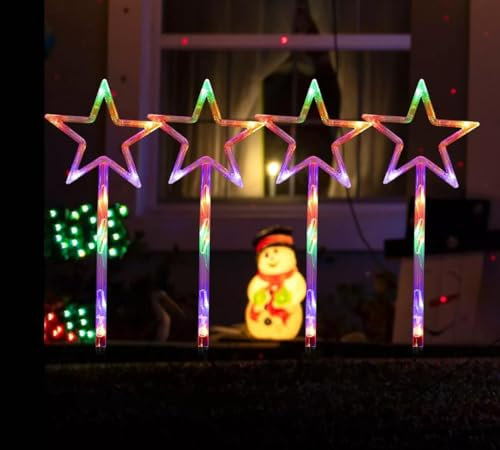 ADEPTNA 4 Pack Multicolour Led Christmas Star Stake Lights - Battery Operated 40 Led with 8 Modes and Timer - Outdoors Xmas Lights for Pathways Walkways Lawn Garden Driveway Décor