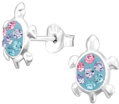 Monkimau Schildkröte Kinder Ohrringe | mit Kristallen 925 Silber | Mädchen Ohrstecker Schmuck | Hypoallergen & Nickelfrei | Kinderohrringe Geschenkidee