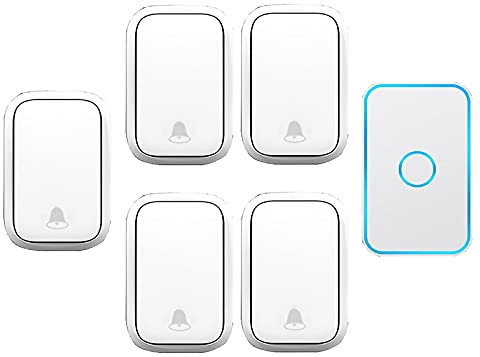 CAFIEDR Wireless Doorbell with 1 Receivers, Waterproof Wall Plug-In Cordless Chime Kit,Operated at 490Ft Range,60 Melodies,5 Level Volume, No Battery Required(White)