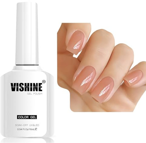 Vishine 16ml Vernis Gel Semi-Permanent Jelly Pêche Rosée Transparent Cristal UV pour DIY Art des Ongles Manucure Écume Rose Pêche Douce Teinte E036