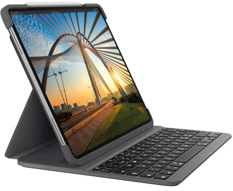 Logitech Slim Folio Pro Bluetooth-Tastatur, für iPad Pro 12,9 Zoll (3. und 4. Generation) (Modell: A1876, A1895, A1983, A2014) Skandinavisch QWERTY-Layout - Graphit 【Bulkware - ohne Verpackung】
