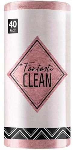 DK HOME FANTASTI Clean Rollo BAYETA 40 UDS Paños de Limpieza Rasgables, Trapos de Cocina Reutilizables y sin Pelusas (Rosa)