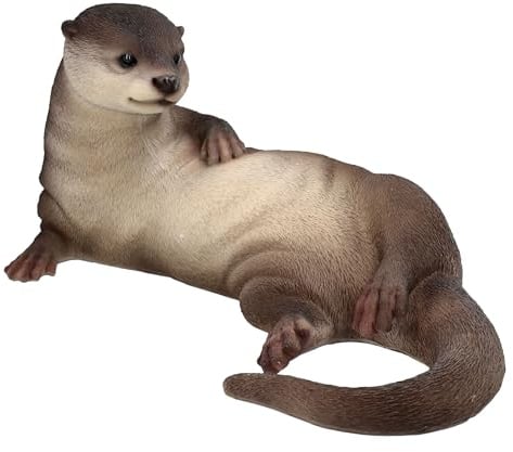 Figuren Shop GmbH Gartenfigur Fischotter liegend – Wetterfeste & handbemalte Otterfigur für Teich, Balkon & Terrasse, Polyresin, 29,5 cm