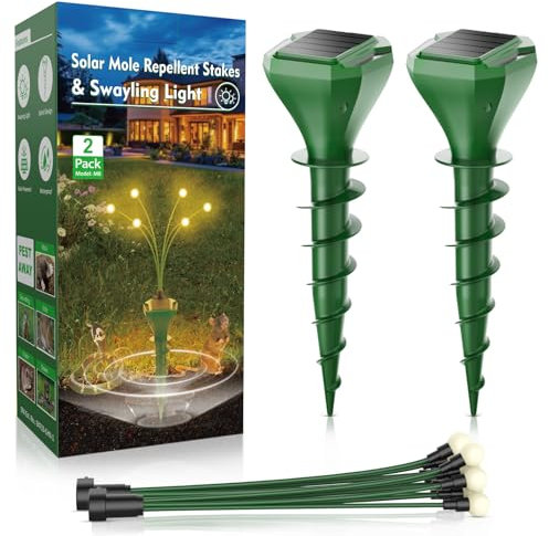 Maulwurf Vertreiber, Maulwurfschreck für Garten, Ultraschall Tiervertreiber, Solar Maulwurf Vertreiber 2 Stück, Nagetierabwehrpfahl mit Glühwürmchenleuchten