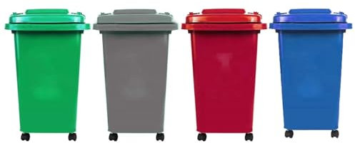 BURAKH Recycling Wheelie Bin Dustbin Rubbish Waste Trash Kitchen Home Office 30L 50L | Indoor Outdoor Rubbish Waste with Wheels | Recycling Food Dustbin Outdoor Wheelie Bin Green/Red (Grey, 50 Litre)