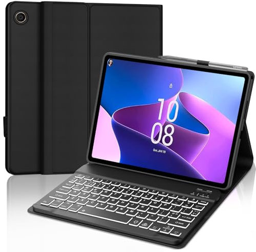IVEOPPE Keyboard Case for Lenovo Tab M10 10.1 Inch 2022, UK Layout Keyboard for Lenovo M10 (TB-328FU/TB-328XU), Slim Cover with Detachable Backlit Bluetooth Keypad, Black