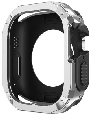 GANYUU Funda 2 en 1 para Apple Watch Series 8/7/SE/6/5/4 Ultra 41mm 45mm 40mm 44mm 49mm TPU PC Protector a prueba de golpes para iwatch(Silver,44mm)