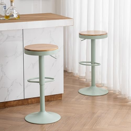 YOUNIKE Barhocker 2er Set Holz Barstuhl Höhenverstellbar Schwenkbar Tresenhocker Küchenstühle Höhe Barstühle mit Fußstütze für Bar Küche, Grün