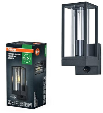 OSRAM Endura Classic LED Wandleuchte Frame, E27 Fassung, PIR Sensor, IP44, Aluminium dunkelgrau, Glas, Dark Gray