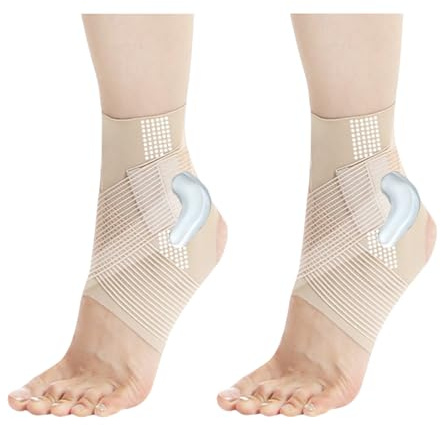 HSTWODE 2 Stück Sprunggelenkbandage | Bandage Fußgelenk | Atmungsaktiv Fußbandage | Flexible knöchelbandag | Rechte und Linke Fußgelenk (Hautfarbe, M)