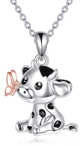YAFEINI Kuh Kette 925er Sterlingsilber Cow Anhänger Halskette Tier Schmuck Kuh Geschenk für Frauen Damen