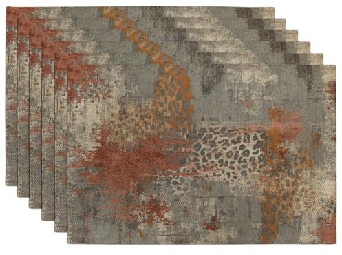 Rustikale Tischsets mit Herbstmotiv in Grau und Orange, dekorative Tischsets für Esszimmer, rutschfest, waschbar, für drinnen und draußen, Party-Platzsets, 6 Stück