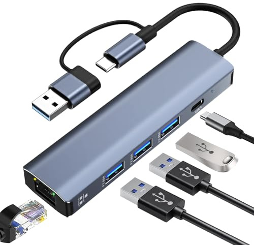 Adattatore Ethernet USB C, 1000 m, USB-C Hub Ethernet USB 3.0 a RJ45 Gigabit, adattatore di rete con 3 USB 3.0 e 1 porta di tipo C, cavo LAN, compatibile con MacBook XPS Surface Pro Linux Chromebook